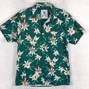 Savage Tacticians Hawaiian Shirt Mens M Green Floral Hula Girl AR-15 AOP Aloha